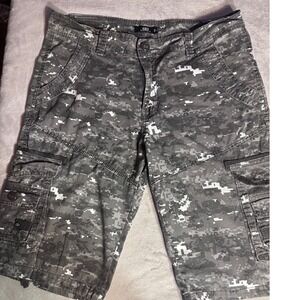 Benjamin Black Mens Grey Digital Camo Cargo Shorts S 32 Cotton Tactical Utility